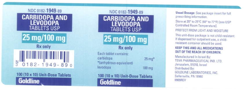 Carbidopa and Levodopa Tablets USP 25 mg/100 mg 100s Box Label
