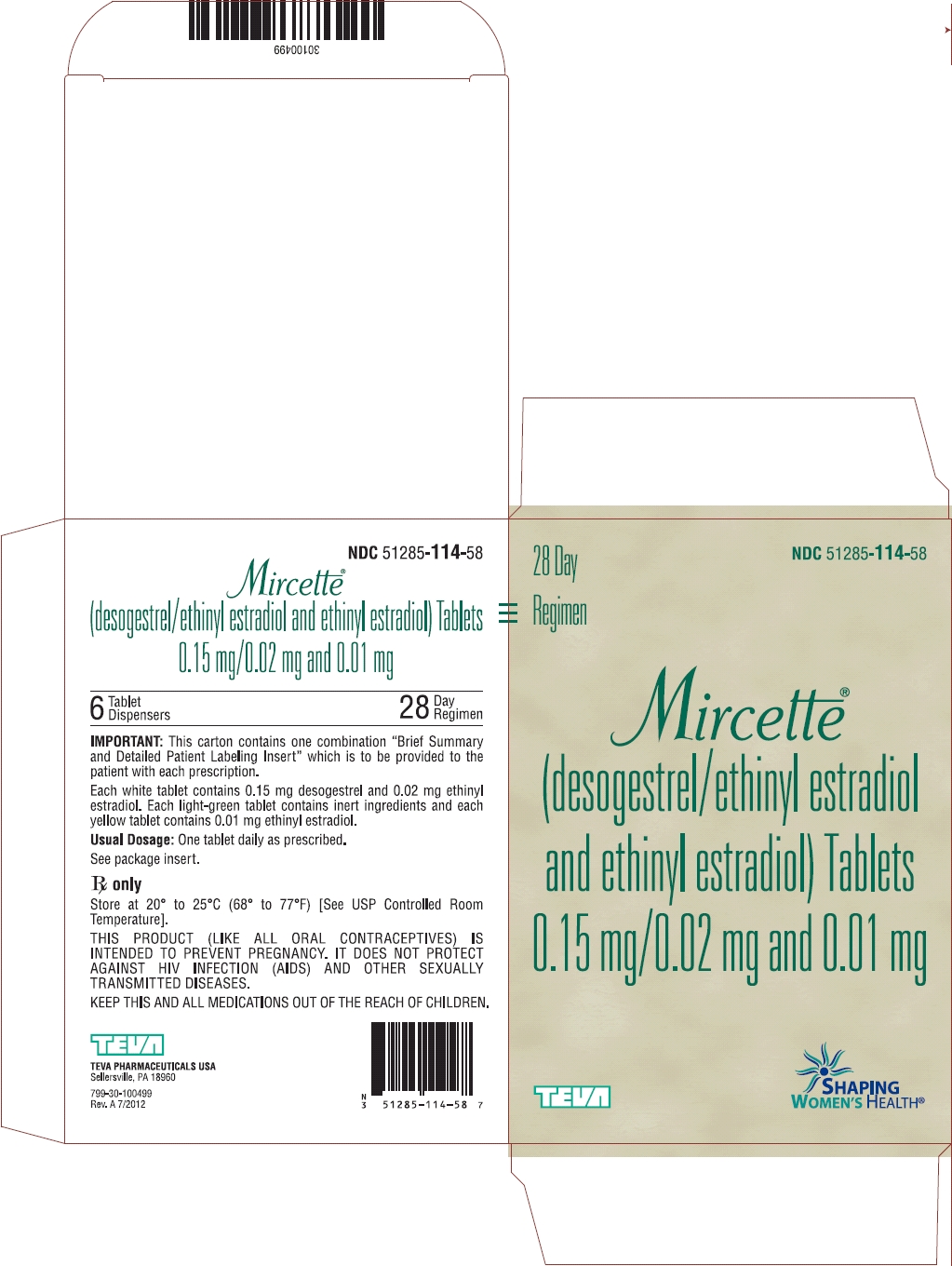 Mircette® Tablets 0.15 mg/0.02 mg and 0.01 mg, 6 Dispenser Carton, Part 1 of 2