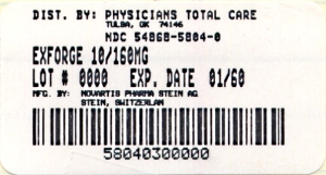 image of package label for 10/160 mg tablets