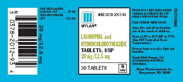 Lisinopril and Hydrochlorothiazide Tablets 20 mg/12.5 mg Bottles