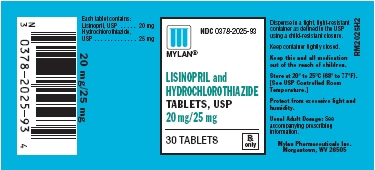 Lisinopril and Hydrochlorothiazide Tablets 20 mg/25 mg Bottles
