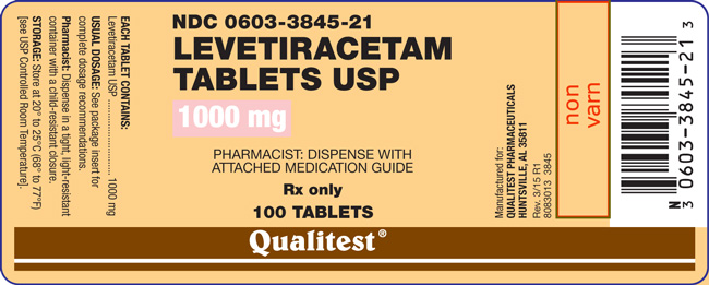This is the label for Levetiracetam Tablets 1000 mg 100 count.