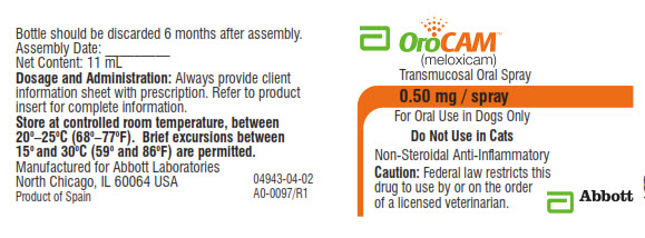OroCAM 0.50 mg / Spray, 11 ml - Vial Label