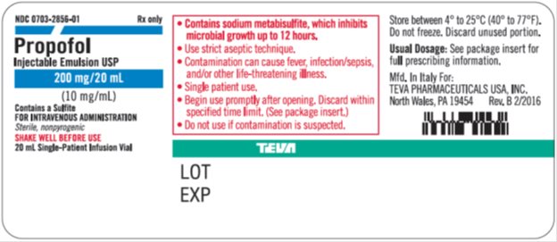 Propofol Injectable Emulsion USP 10 mg/mL, 20 mL Single-Patient Infusion Vial Label