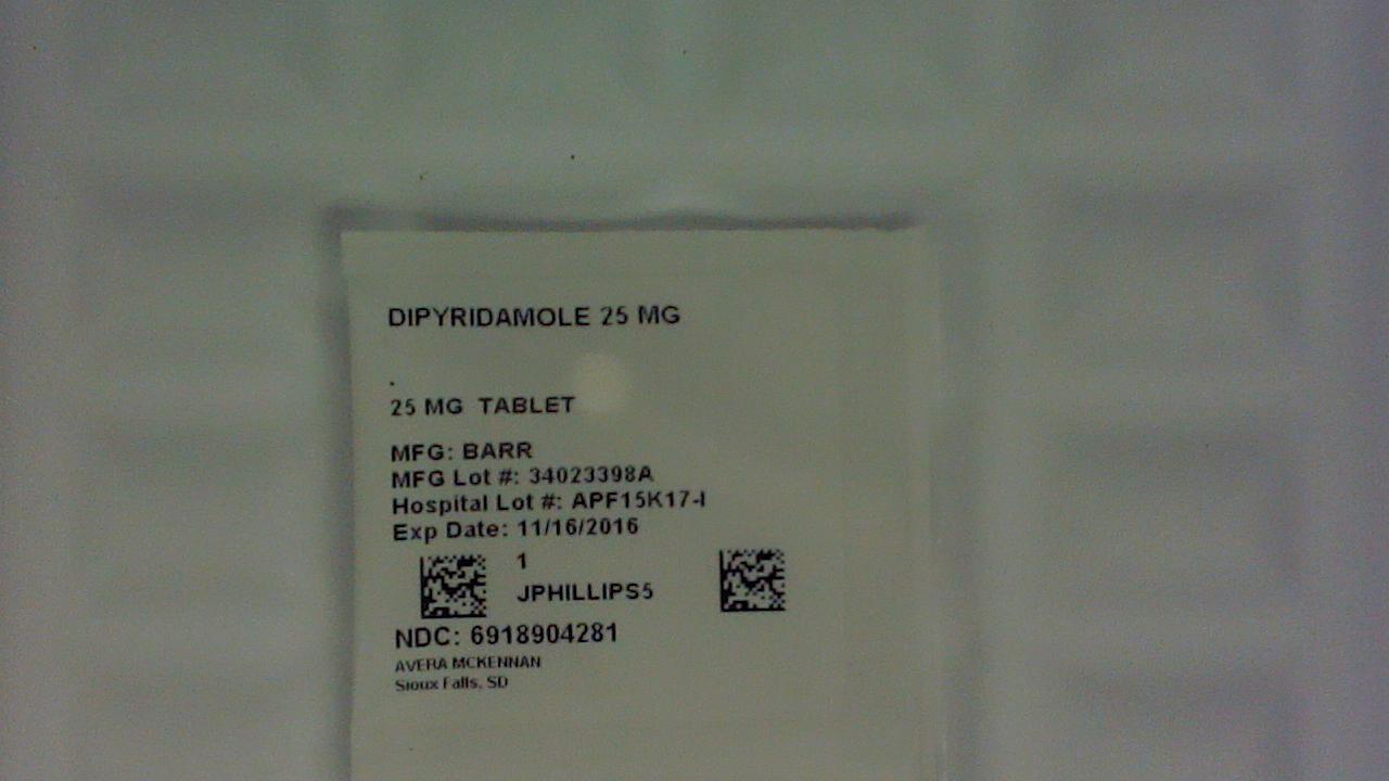 Dipyridamole 25 mg tablet label