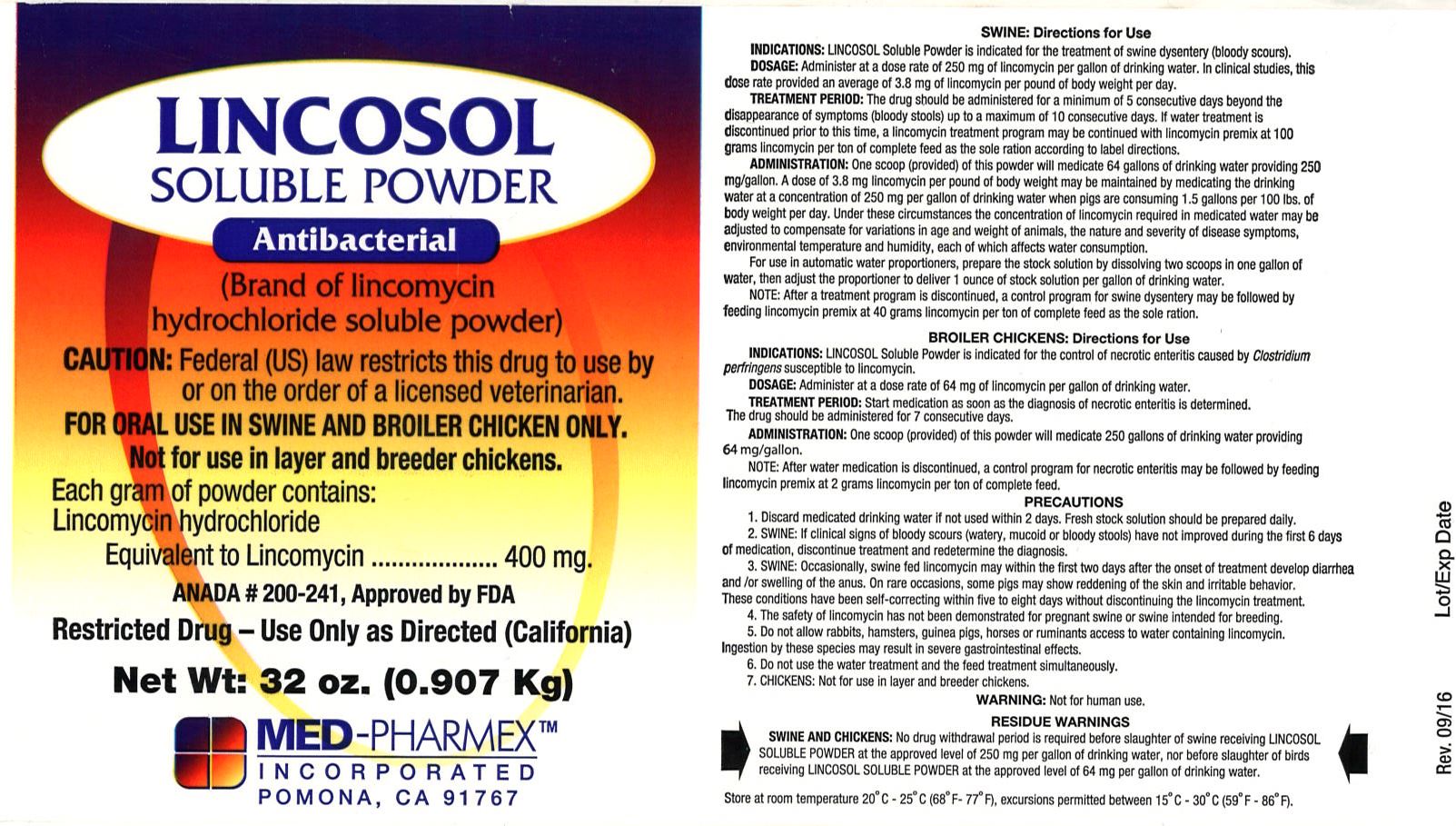Lincosol 32 oz label