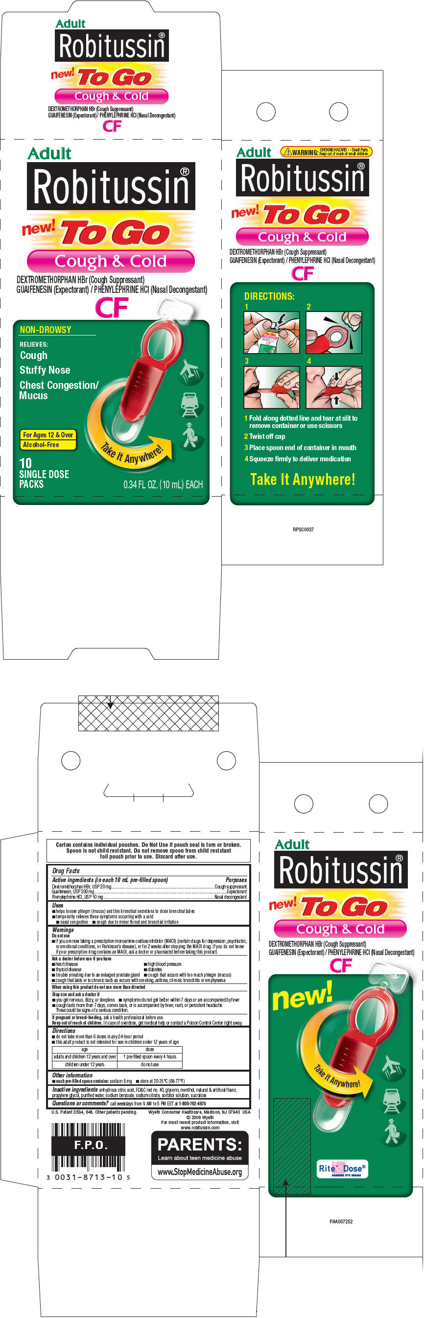 Robitussin To-Go Cough & Cold CF packaging