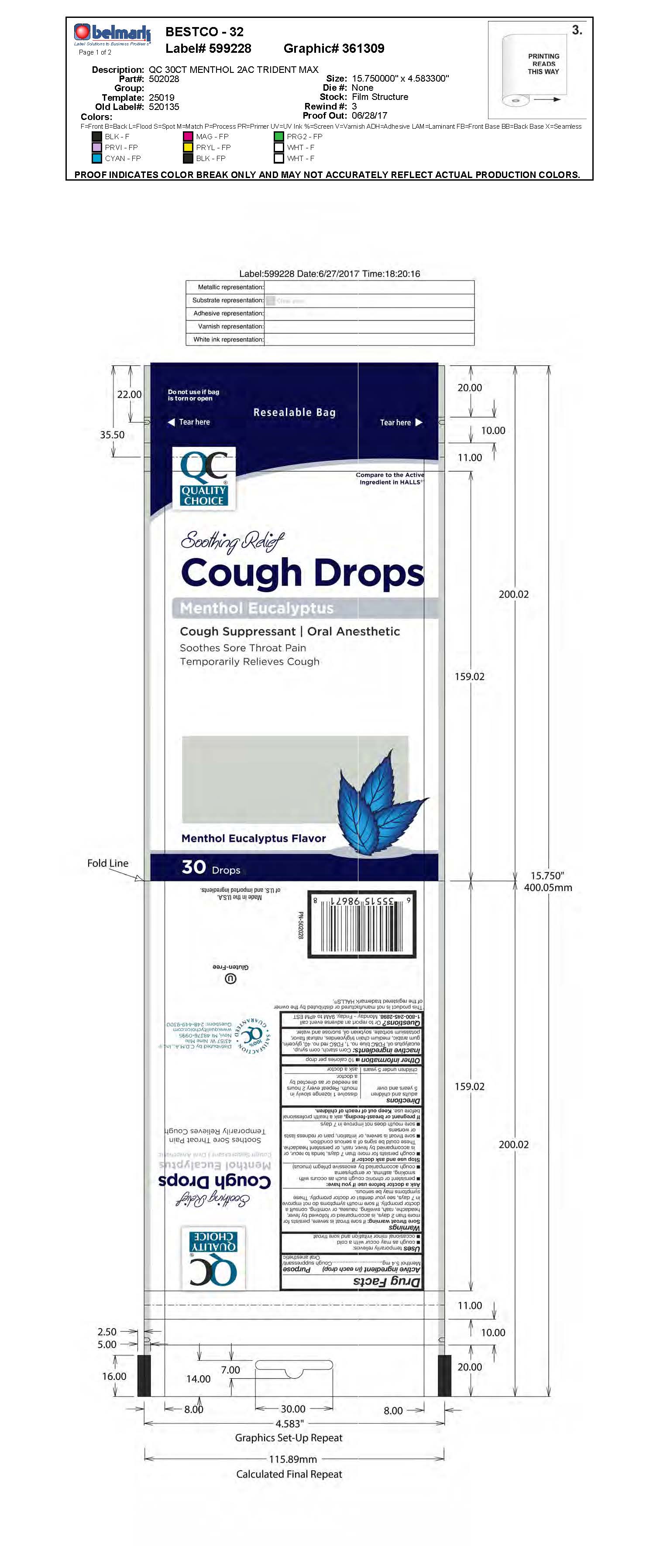 Quality Choice Menthol 30ct Cough Drops