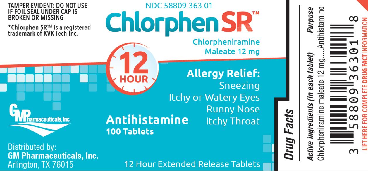 PRINCIPAL DISPLAY PANEL 
NDC 58809-363-01
Chlorphen SR
Chlorpheniramine
Maleate 12 mg
GM Pharmaceuticals
12 Hour Extended Release Tablets
