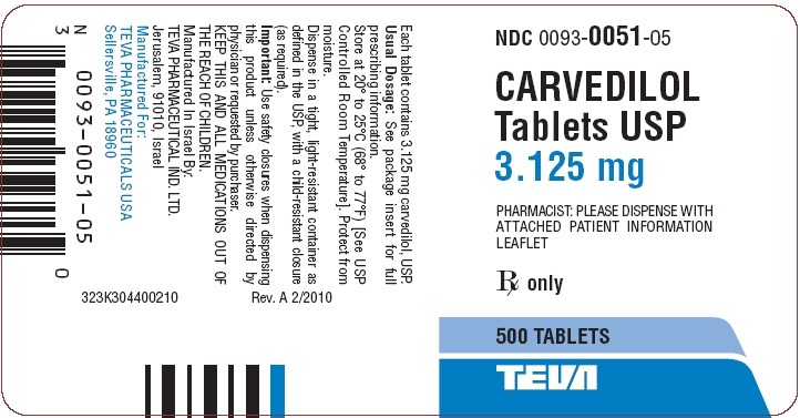 Carvedilol Tablets USP 3.125 mg 500s Label