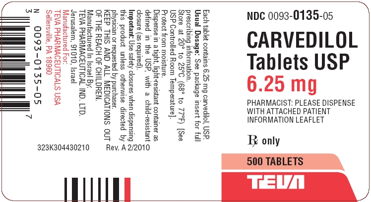 Carvedilol Tablets USP 6.25 mg 500s Label