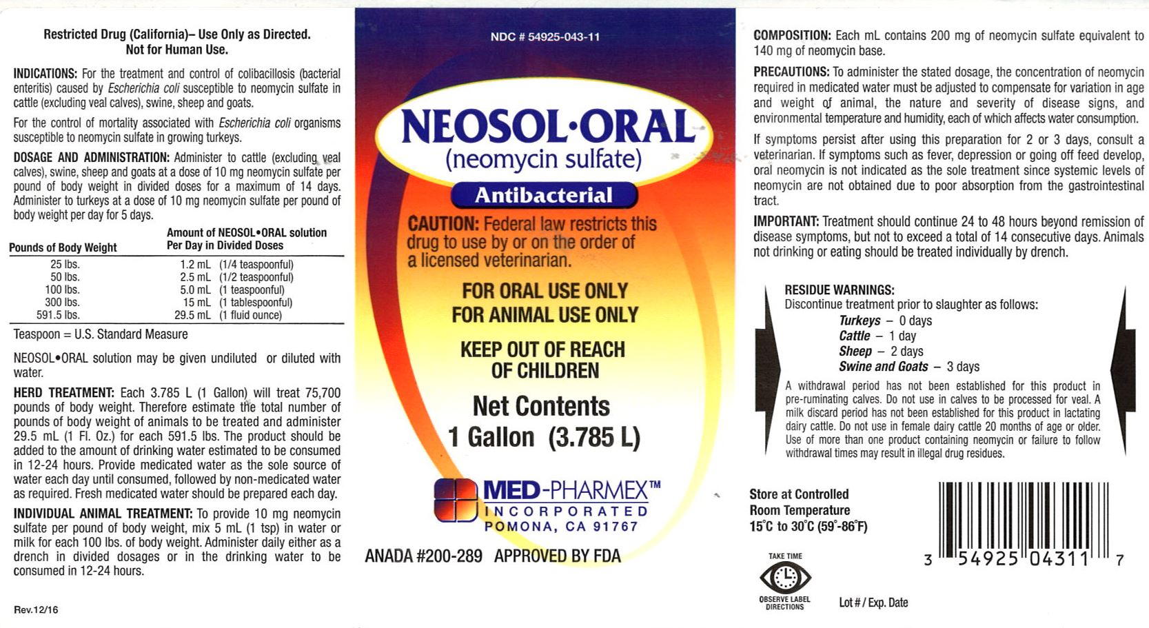 MPX Neosol-Oral 1 gallon label