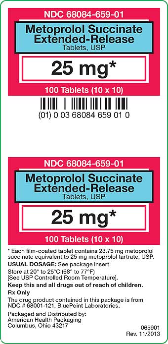 Metoprolol Succinate Extended-Release Tablets USP  25 mg Carton Label