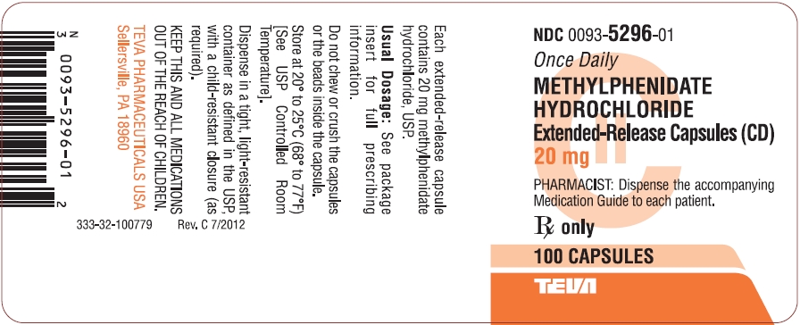 Methylphenidate Hydrochloride Extended-Release Capsules (CD) 20 mg 100s Label