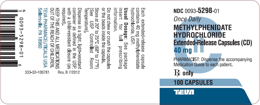 Methylphenidate Hydrochloride Extended-Release Capsules (CD) 40 mg 100s Label