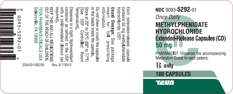 Methylphenidate Hydrochloride Extended-Release Capsules (CD) 50 mg 100s Label