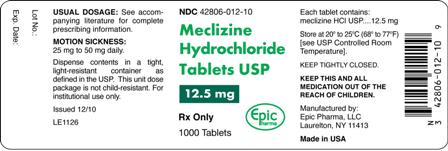 Meclizine Hydrochloride Tablets USP, 12.5 mg - 1000 Count