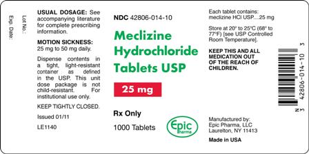 Meclizine Hydrochloride Tablets USP, 25 mg - 1000 count