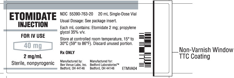 Vial label for Etomidate Injection 40 mg per 20 mL