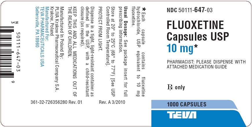 Fluoxetine Capsules USP 10 mg 1000s Label