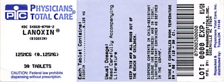 Lanoxin Tablets label x125 mcg (0.125 mg)