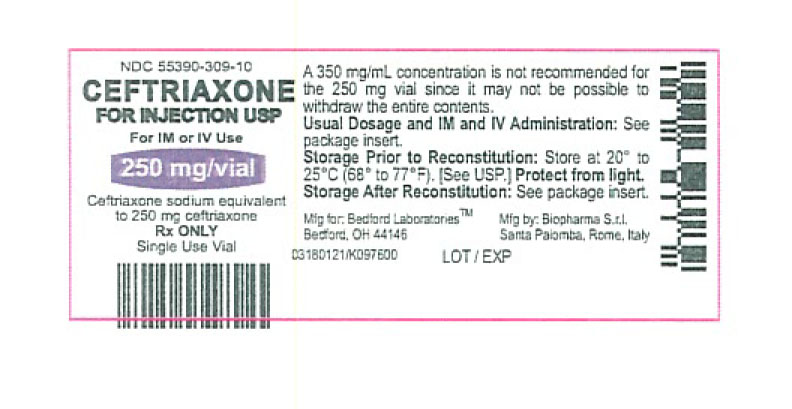 Vial Label for Ceftriaxone for Injection USP, 250 mg