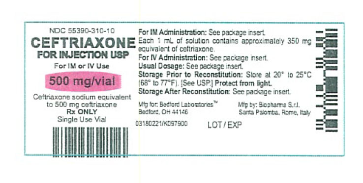 Vial Label for Ceftriaxone for Injection USP, 500 mg