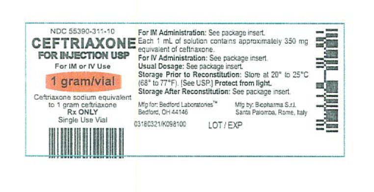 Vial Label for Ceftriaxone for Injection USP, 1 gram