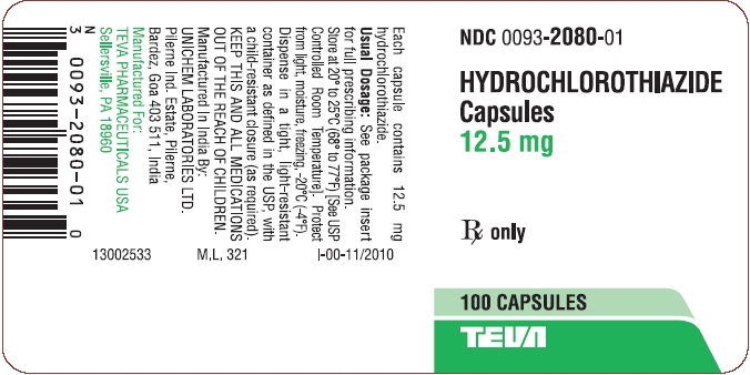 Hydrochlorothiazide Capsules 12.5 mg, 100s Label