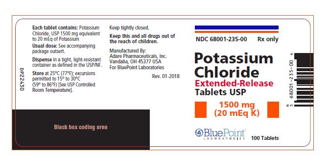 Potassium Chloride ER Tablets USP 100ct Label