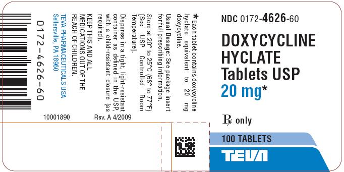 Doxycycline Hyclate Tablets 20 mg 100s Label