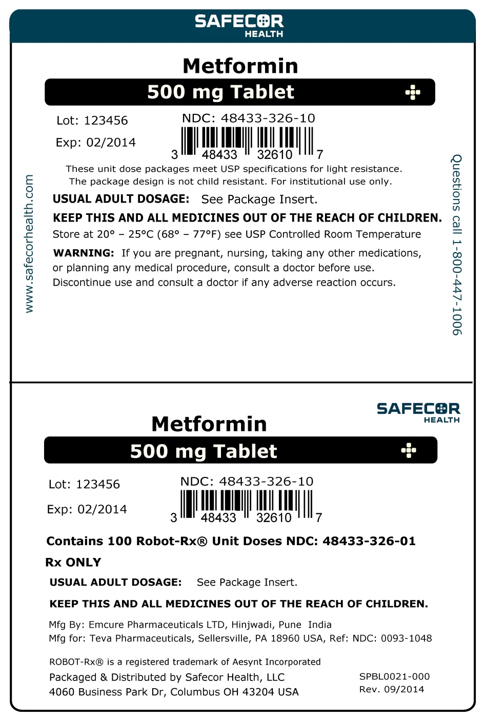 Metformin 500 mg Robot Unit Dose Box Label
