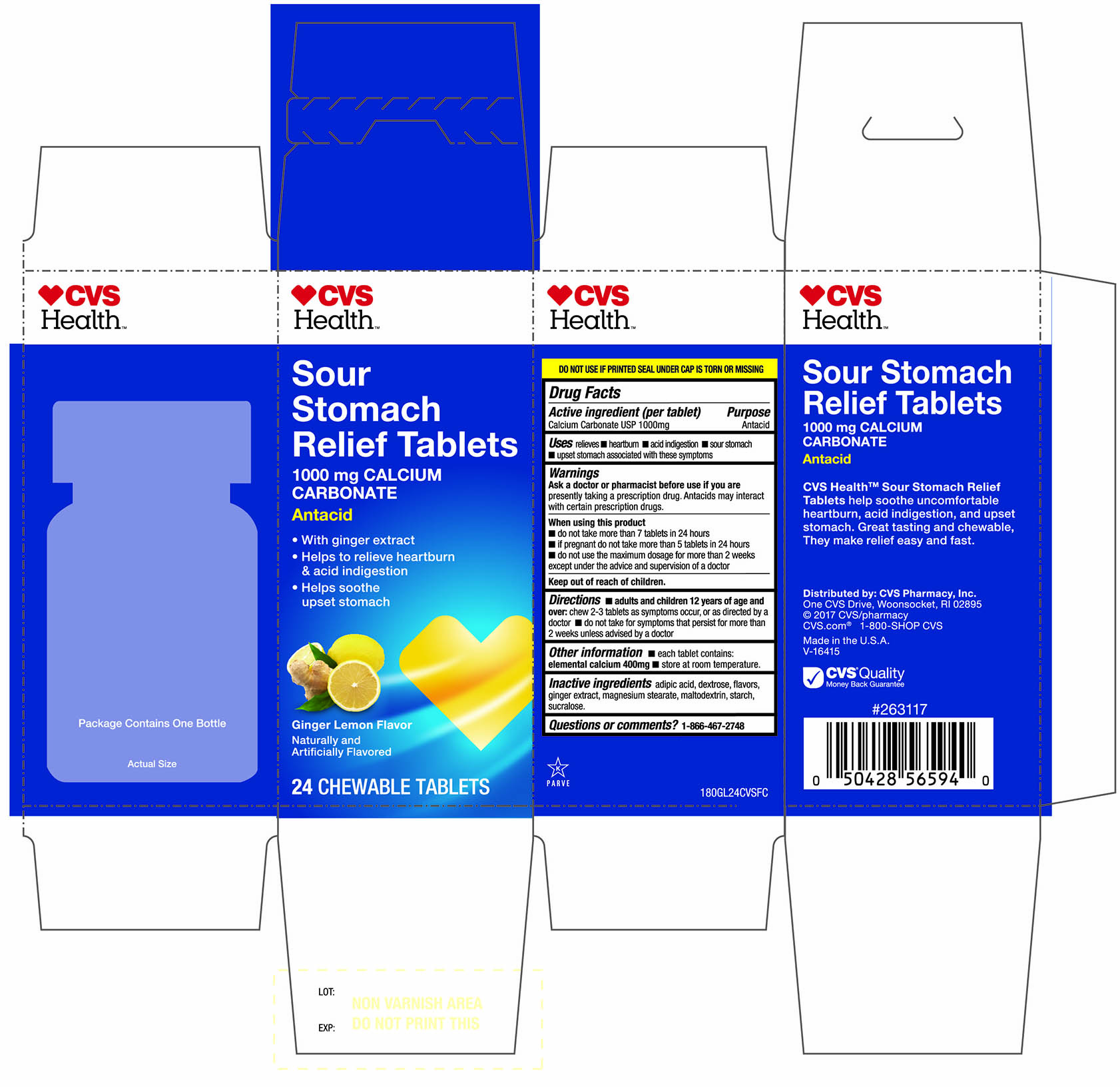 CVS Health  Sour Stomach Relief Tablets Ginger Lemon  Flavor 24 Chewable Tablets