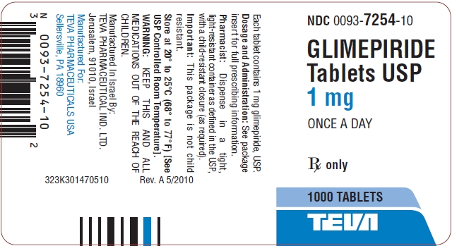 Glimepiride Tablets USP 1 mg 1000s Label