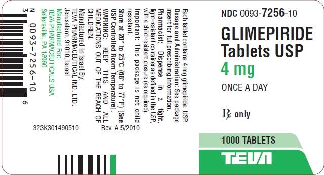 Glimepiride Tablets USP 4 mg 1000s Label