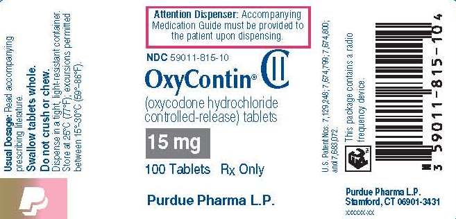 OxyContin 15mg 100 Tablets Label