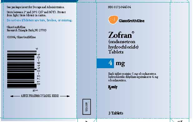 ZOFRAN Tablets Label - 4mg