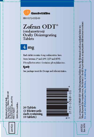 ZOFRAN Orally Disintegrating Tablets Label - 4mg