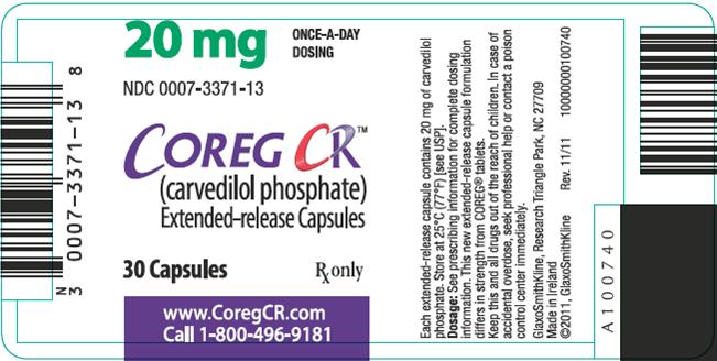 COREG CR 20 mg 30 count label image