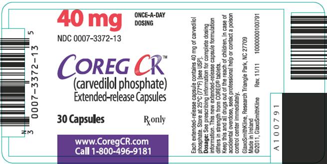 COREG CR 40 mg 30 count label image