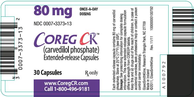 COREG CR 80 mg 30 count label image