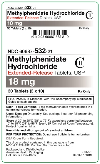 18 mg Methylphenidate Hydrochloride Extended-Release Tablets Carton