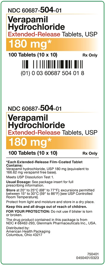 180 mg Verapamil HCl ER Tablets Carton