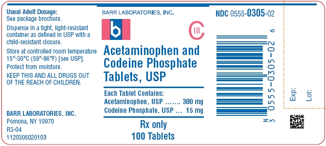 Acetaminophen and Codeine Phosphate Tablets USP 300 mg/15 mg 100s Label