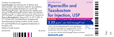 Piperacillin and Tazobactam 2.25 grams Label