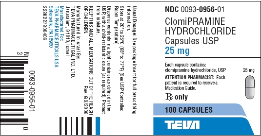 ClomiPRAMINE HCl Capsules USP 25 mg 100s Label