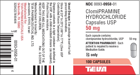 ClomiPRAMINE HCl Capsules USP 50 mg 100s Label