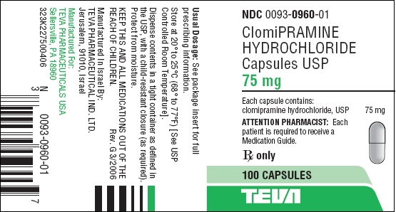 ClomiPRAMINE HCl Capsules USP 75 mg 100s Label