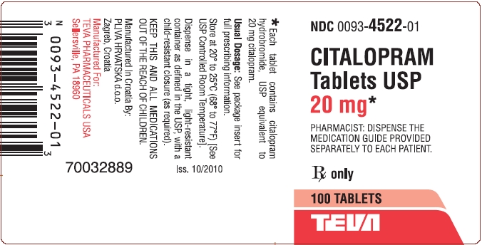 Citalopram Tablets USP 20 mg 100s Label