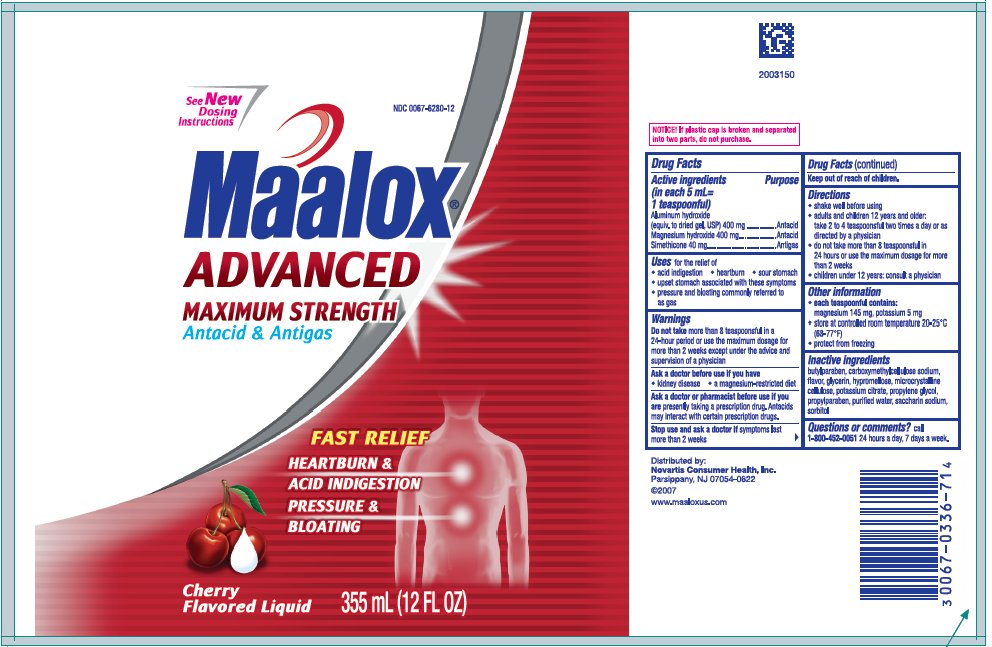 Maalox Adv MS Cherry Liquid 12 oz. bottle label
